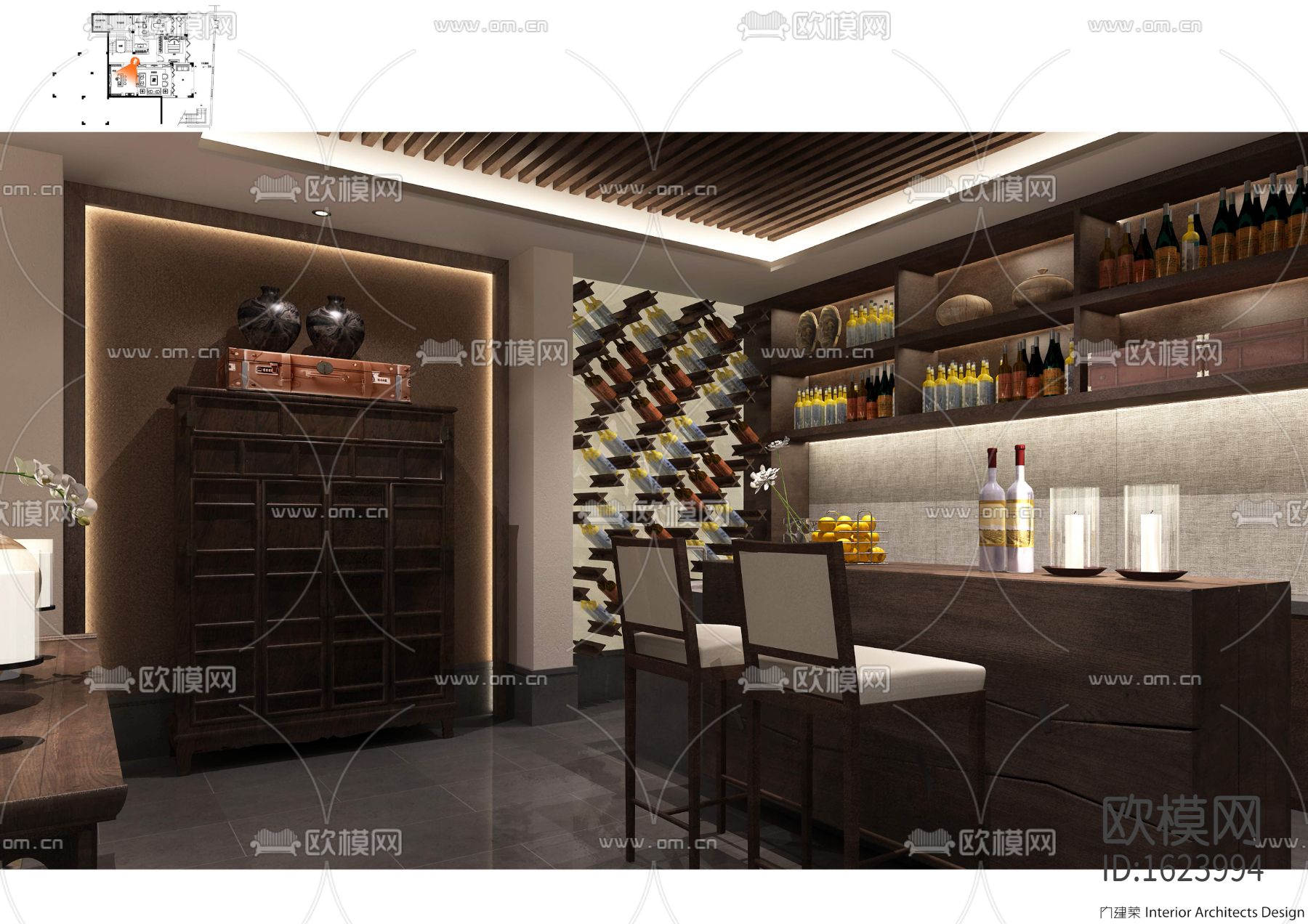 中式别墅装修施工图下载（渲染图6）