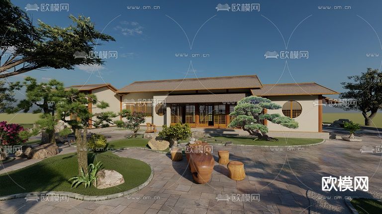 日式庭院景观小品su模型下载（渲染图1）