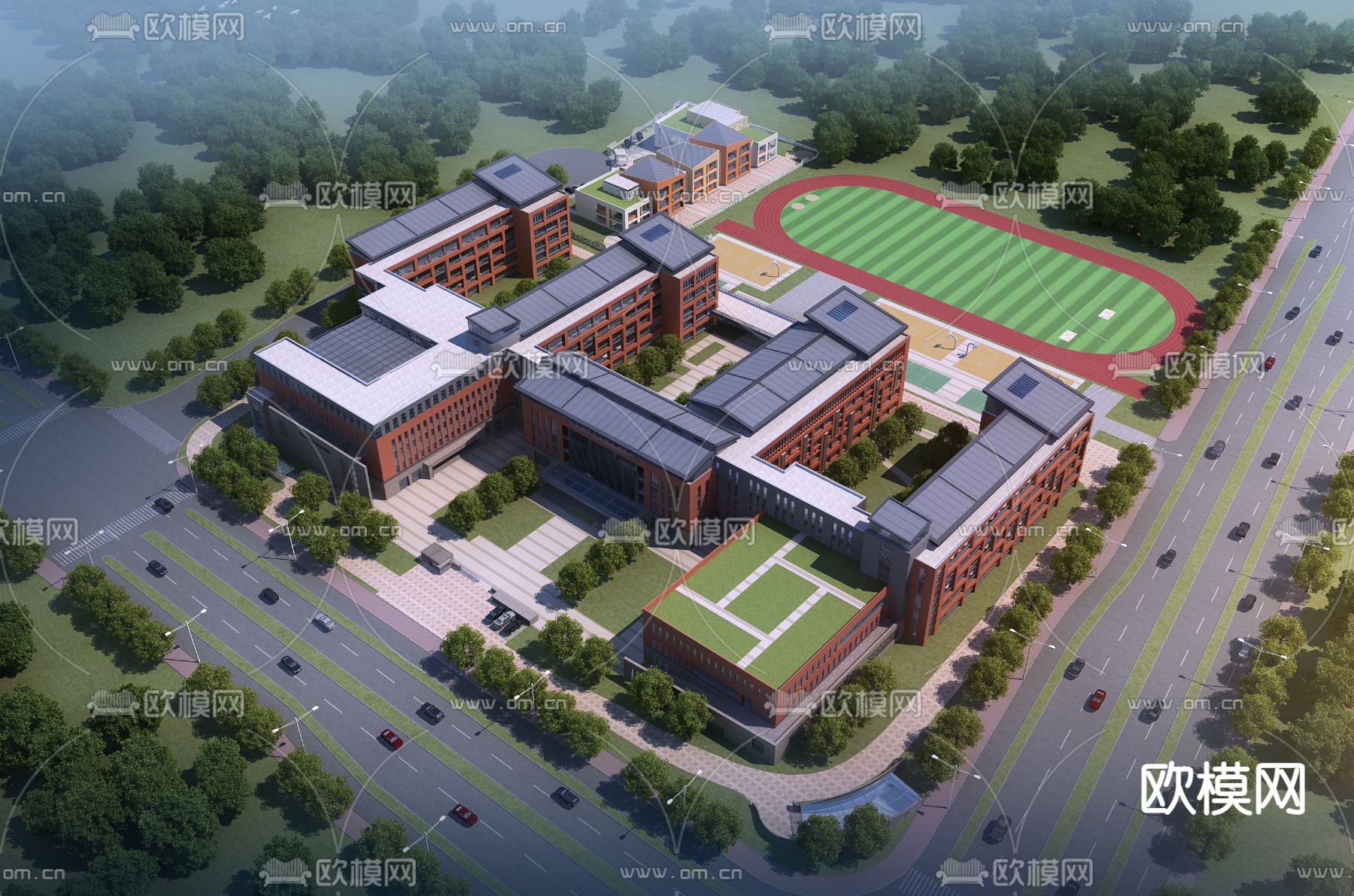 现代学校鸟瞰3d模型下载