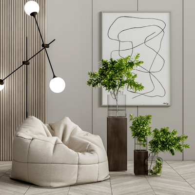 现代布艺懒人沙发su模型