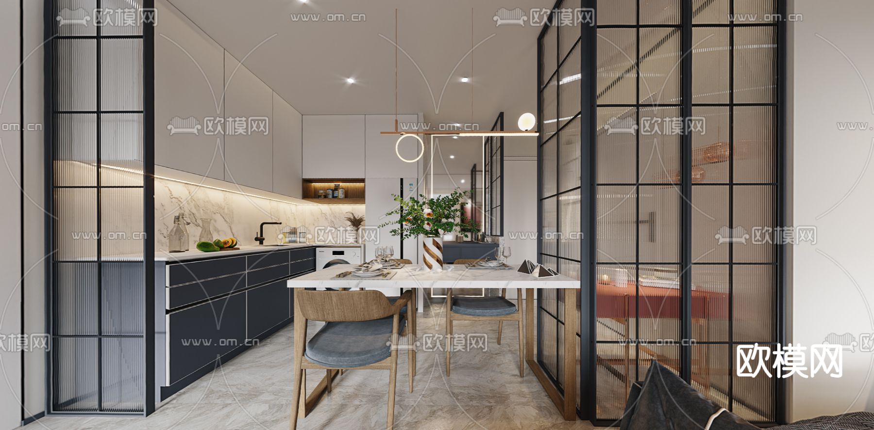 现代公寓客餐厅cr全景3d模型