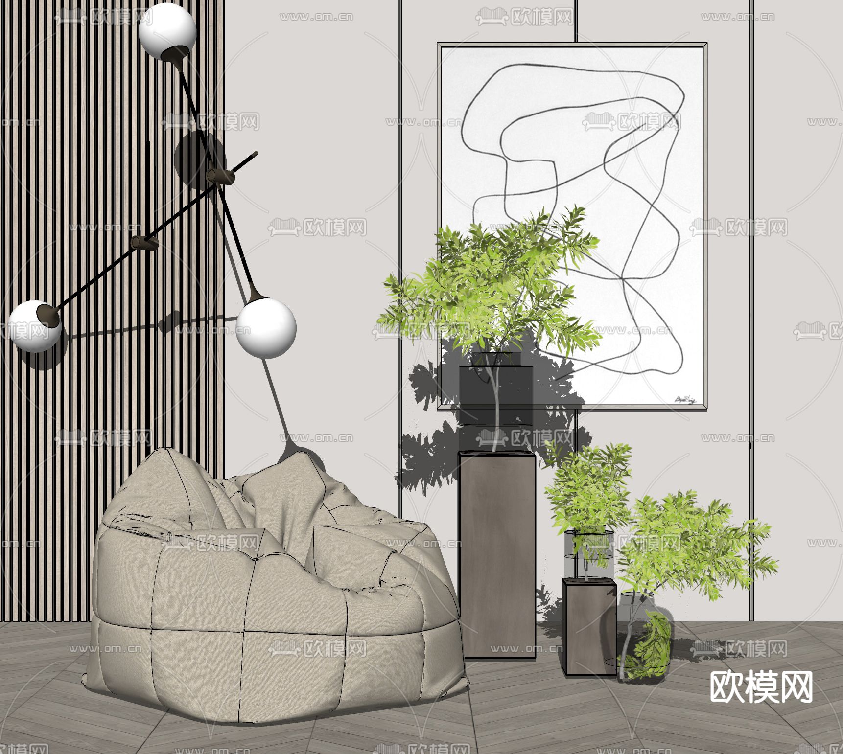 现代布艺懒人沙发su模型