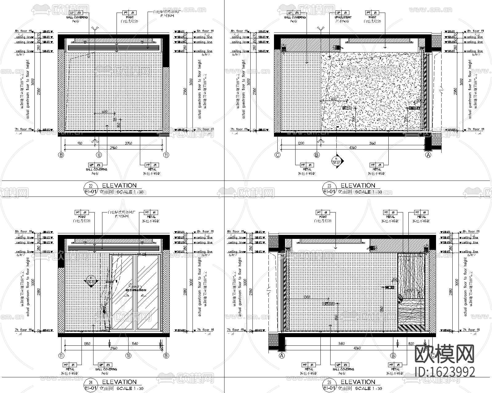 新中式三居室样板房装修施工图下载（渲染图4）
