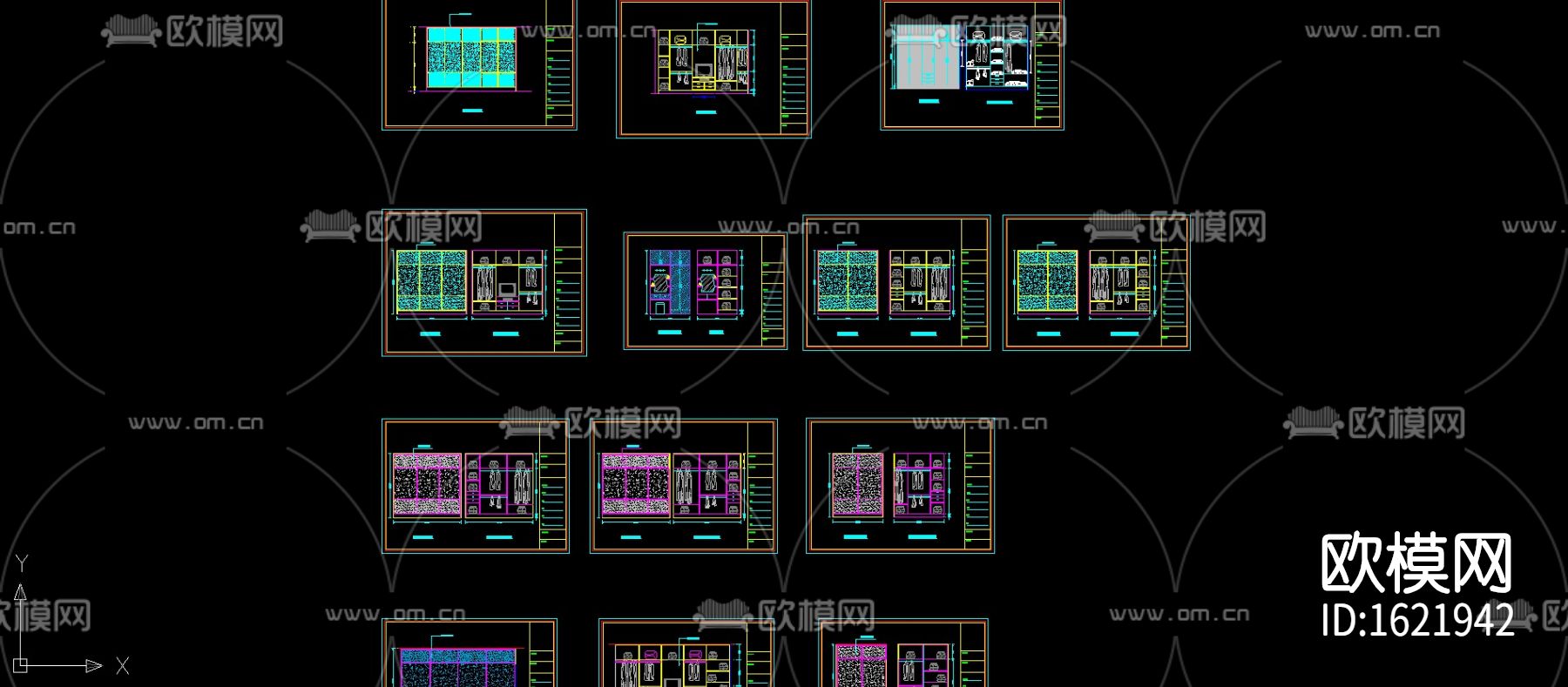 20款衣柜cad立面图库下载（渲染图2）
