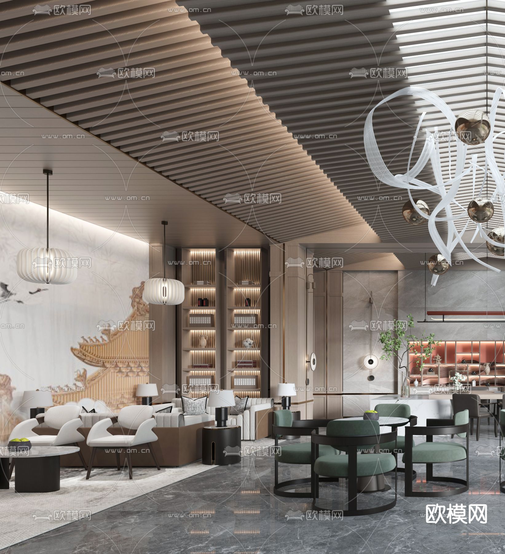 新中式售楼处洽谈区3d模型
