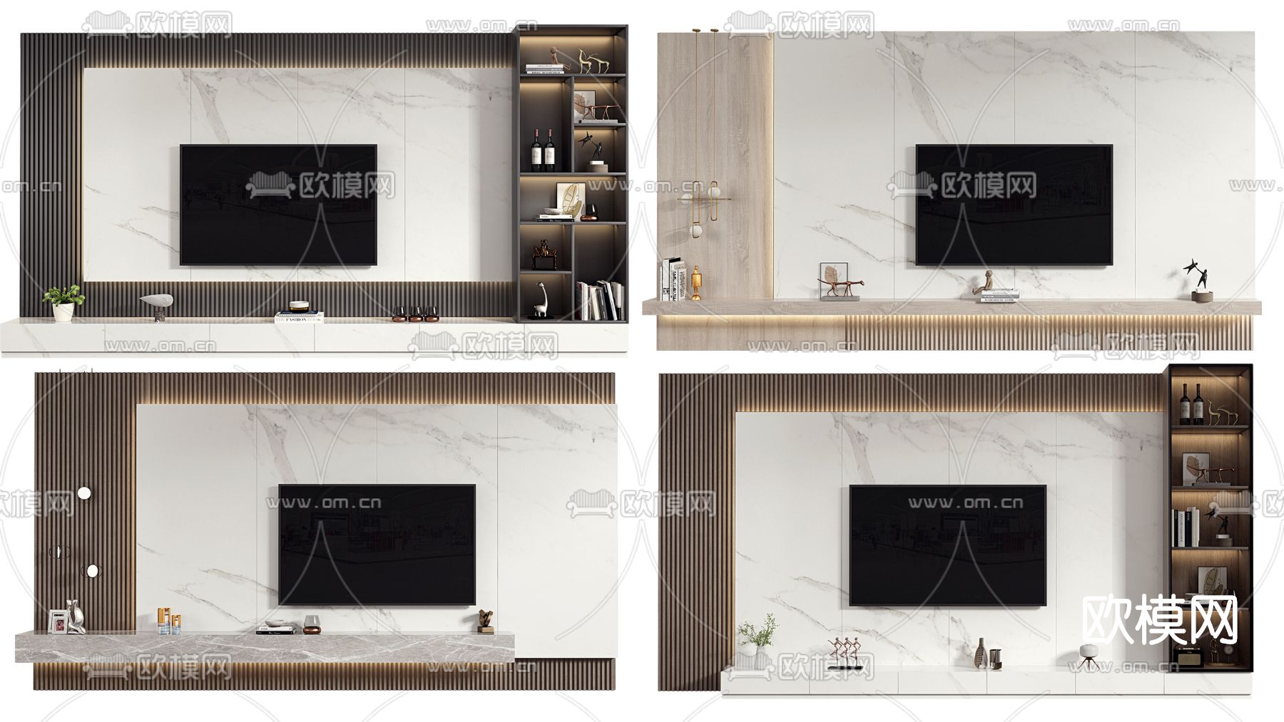 现代大理石电视背景墙3d模型