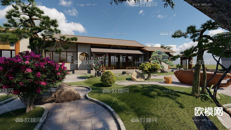 日式庭院景观小品su模型下载（渲染图2）