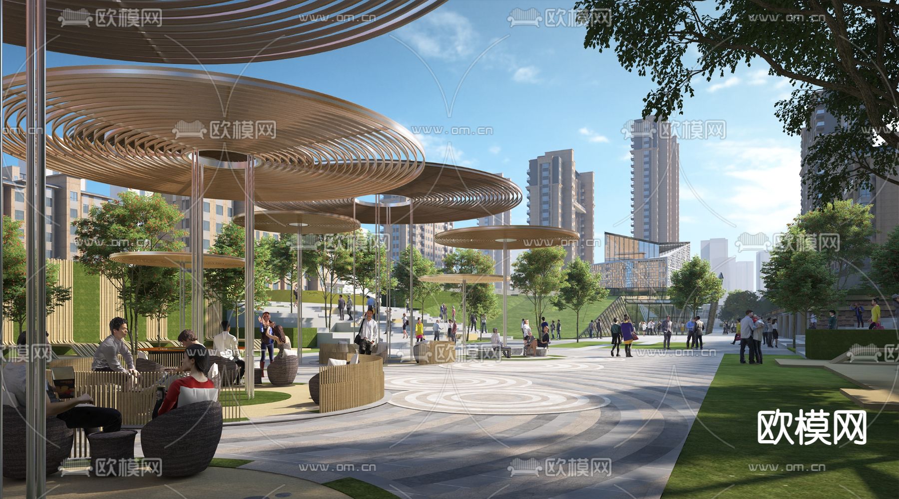 现代住宅小区中庭景观3d模型