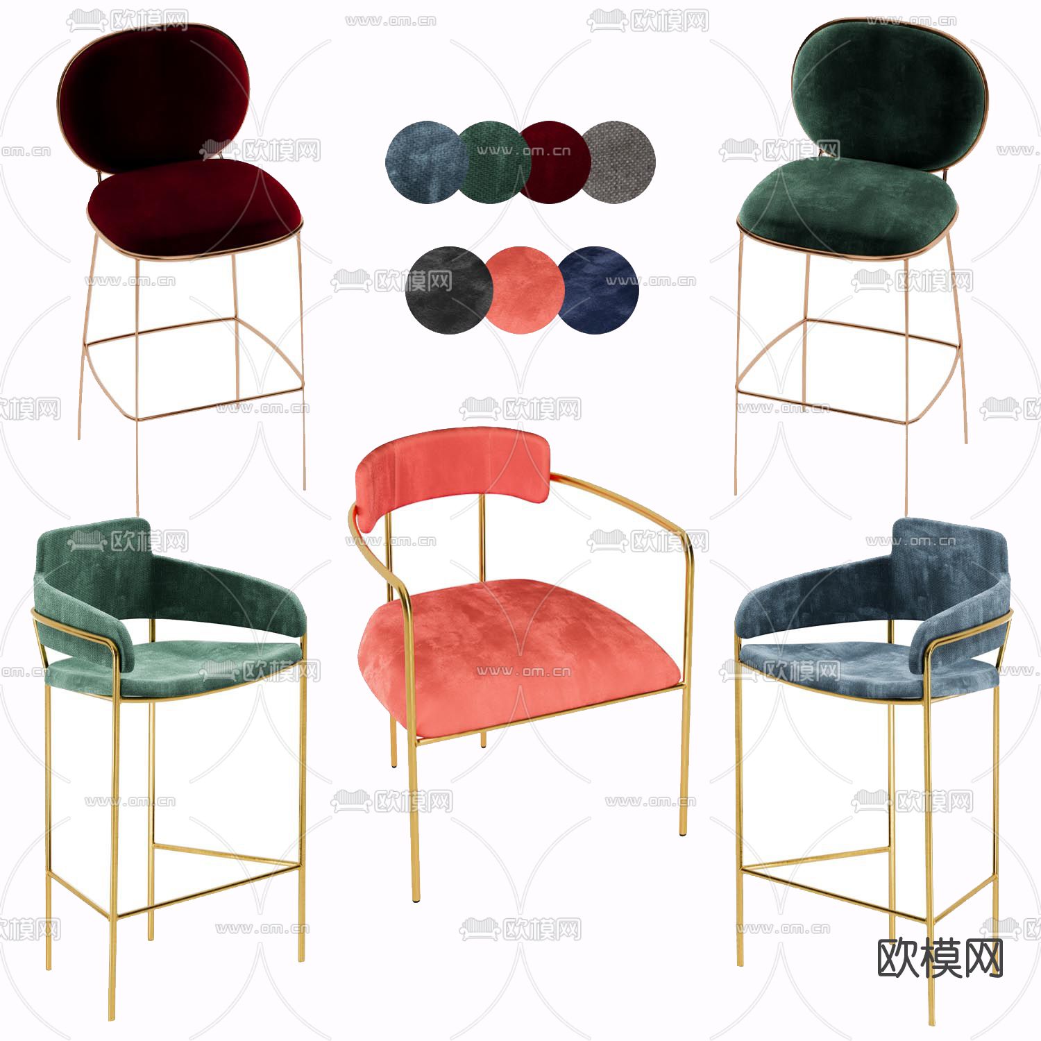 现代轻奢吧台椅3d模型下载（渲染图1）
