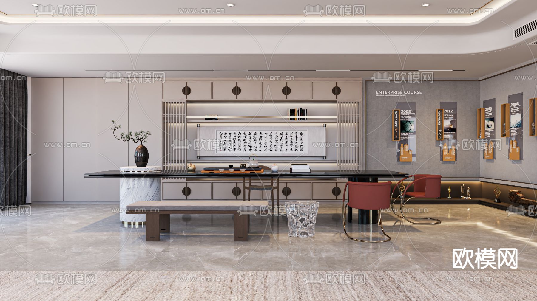 现代轻奢董事长办公室3d模型下载（渲染图4）