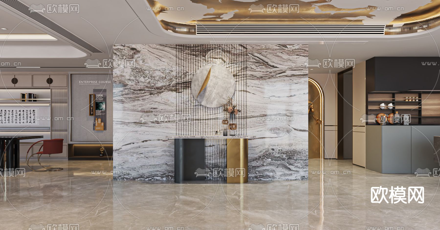 现代轻奢董事长办公室3d模型下载（渲染图5）