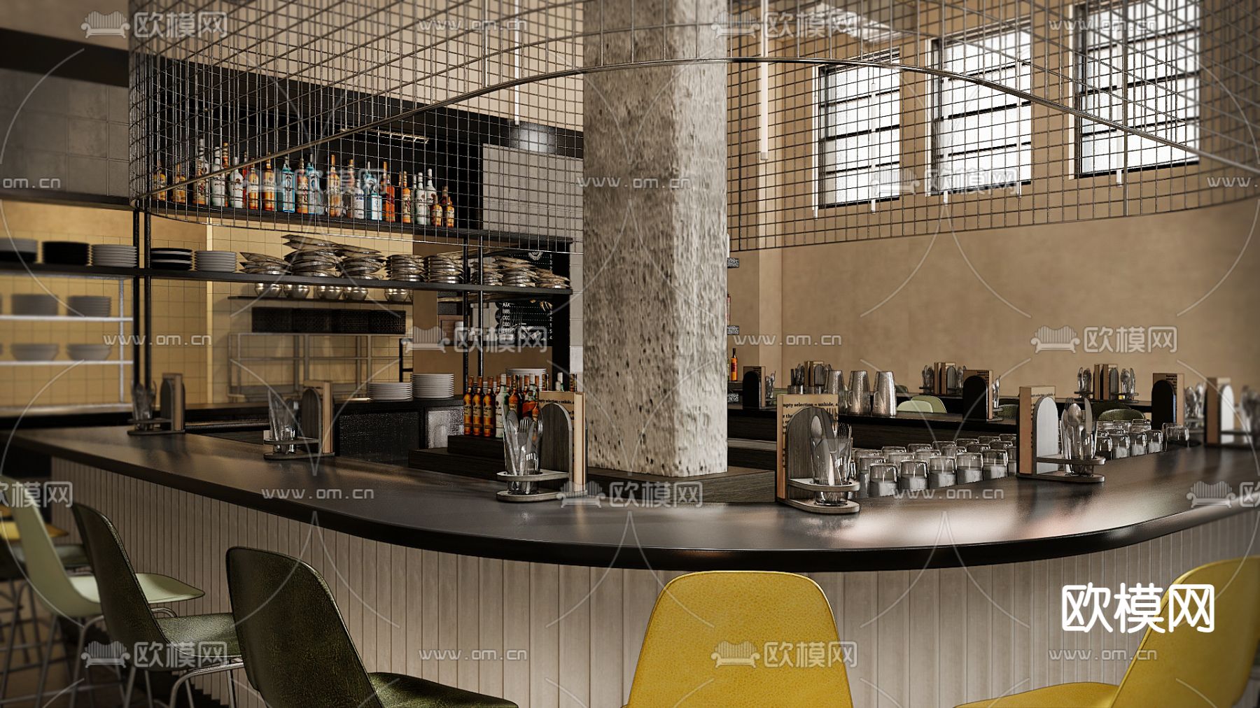 现代咖啡厅su模型下载（渲染图2）