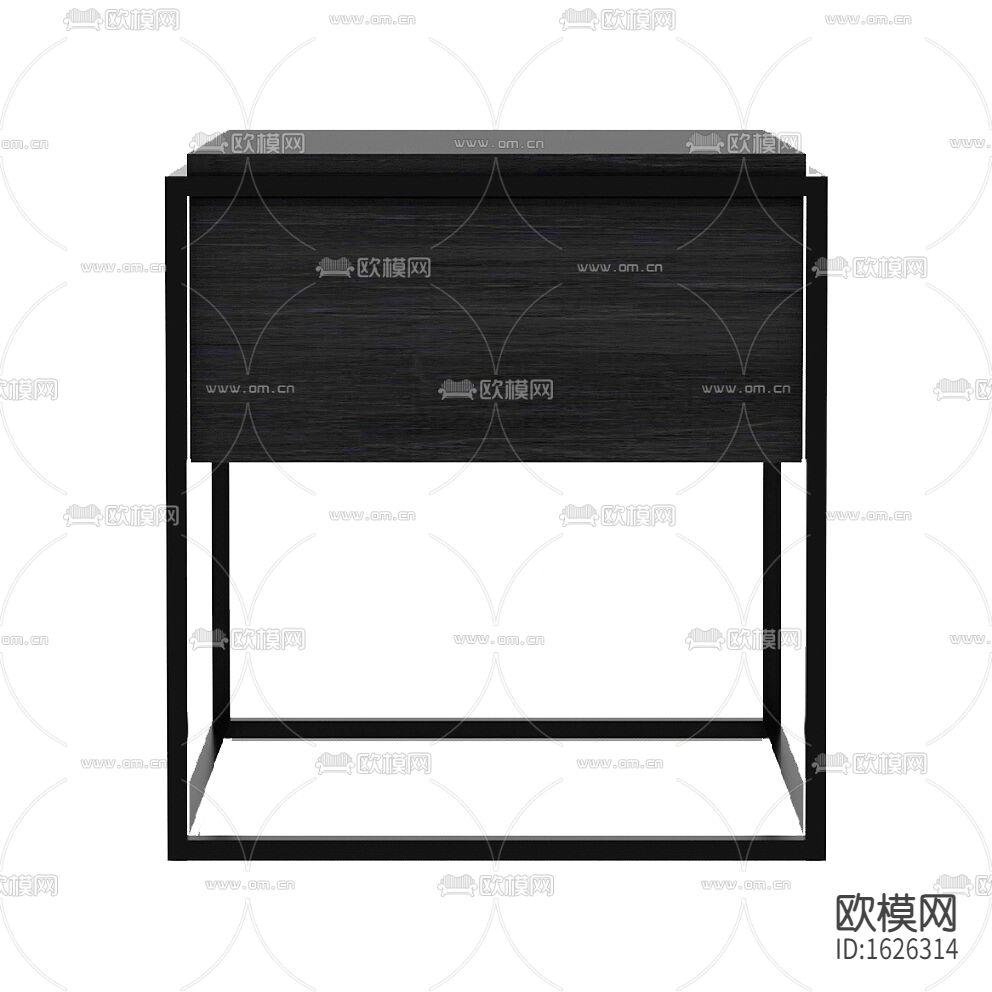 现代极简黑色不锈钢实木方形床头柜下载