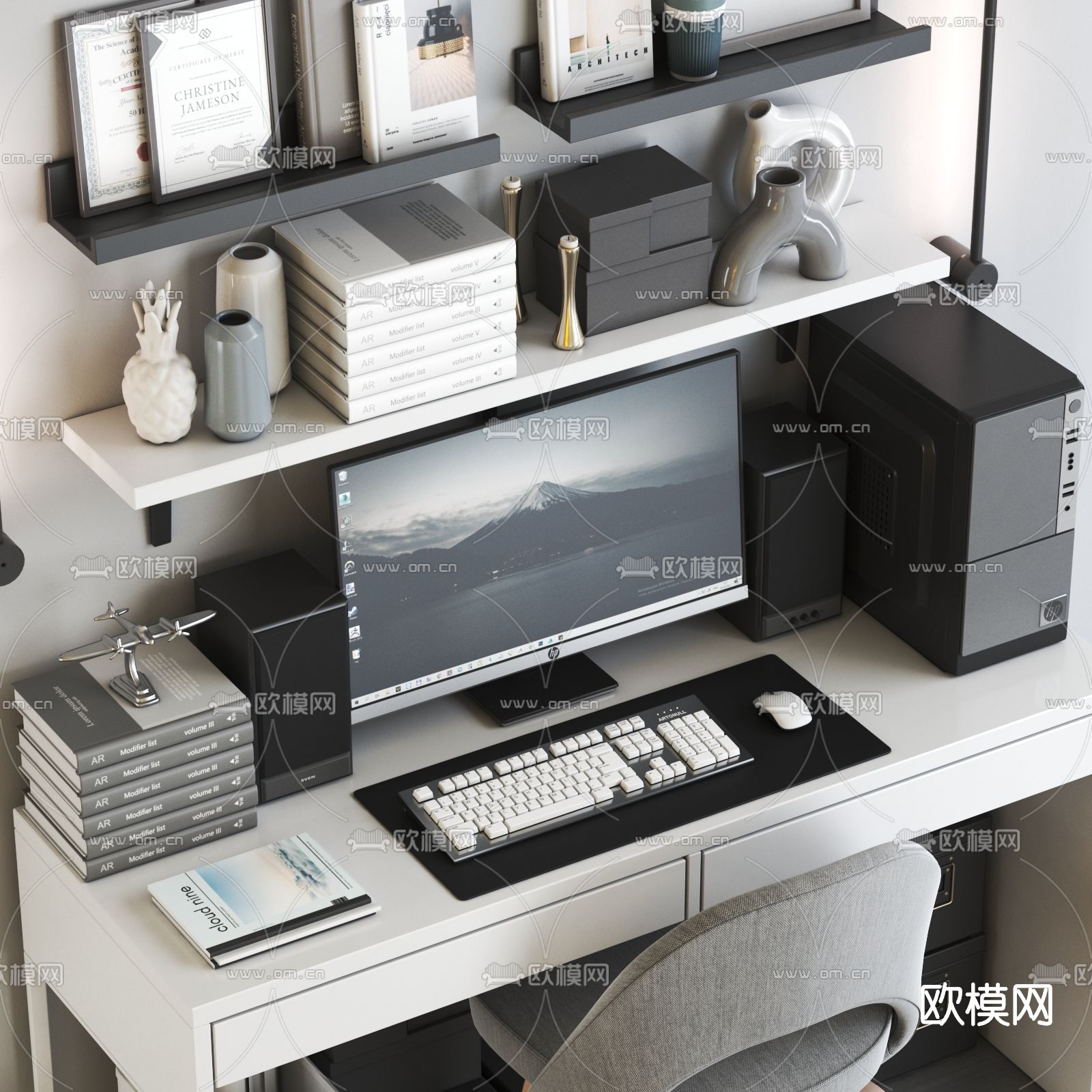 现代书桌椅模型