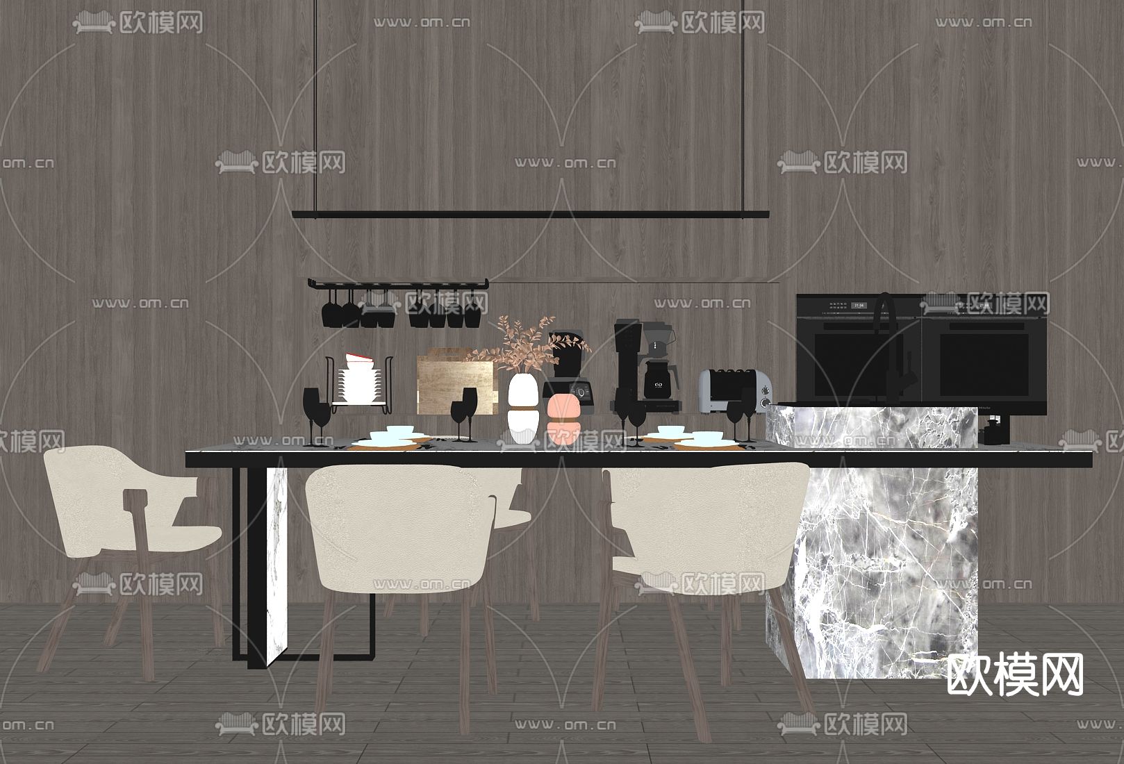 现代轻奢餐桌椅su模型下载（渲染图2）