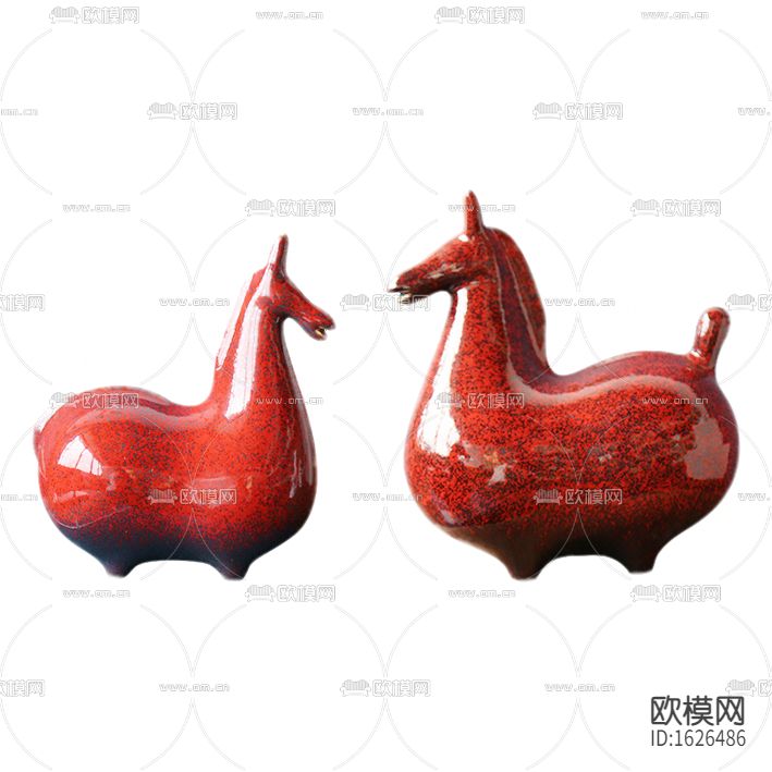 新中式创意陶瓷红色唐马装饰摆件