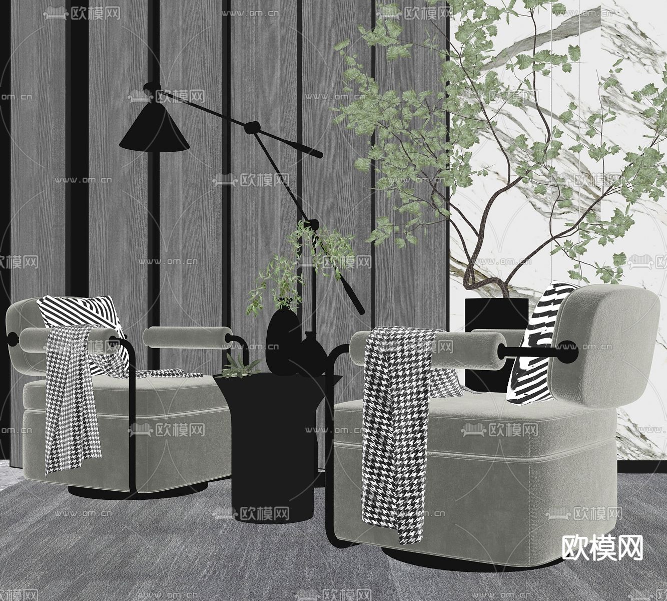 现代轻奢休闲椅su模型下载（渲染图2）