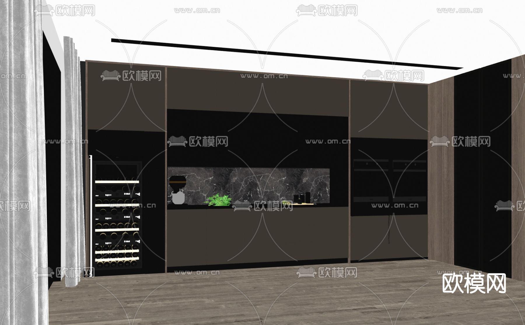 现代轻奢厨房su模型下载（渲染图2）