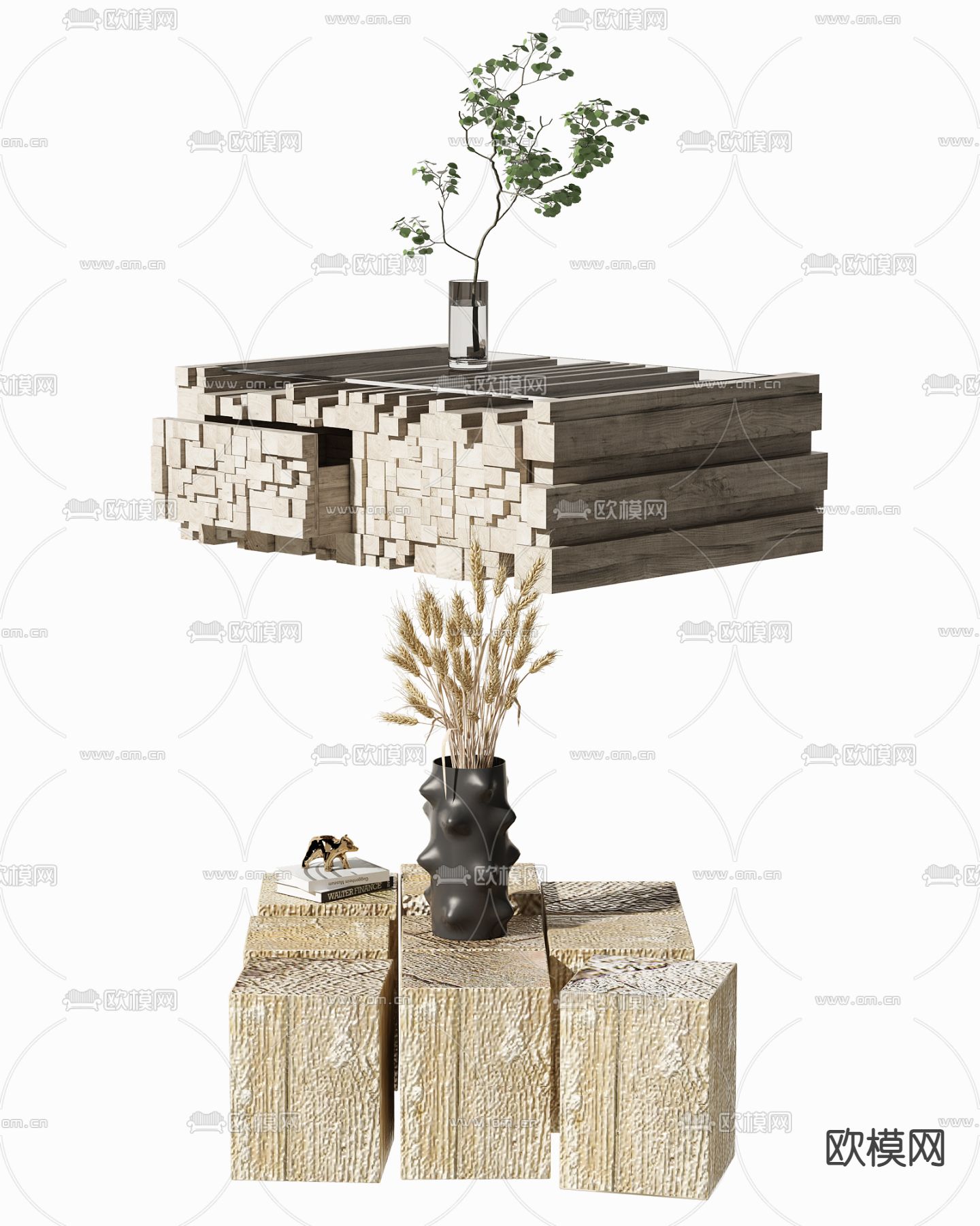 自然风实木茶几3d模型下载