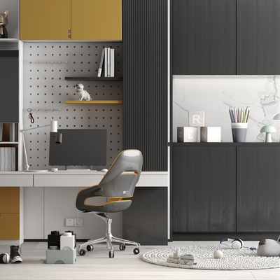  现代儿童桌椅儿童柜su模型 