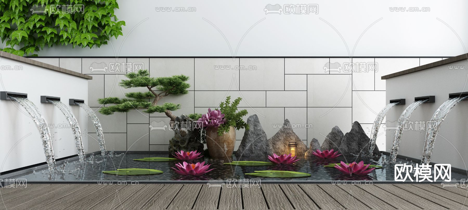 新中式庭院流水水景小品3d模型下载