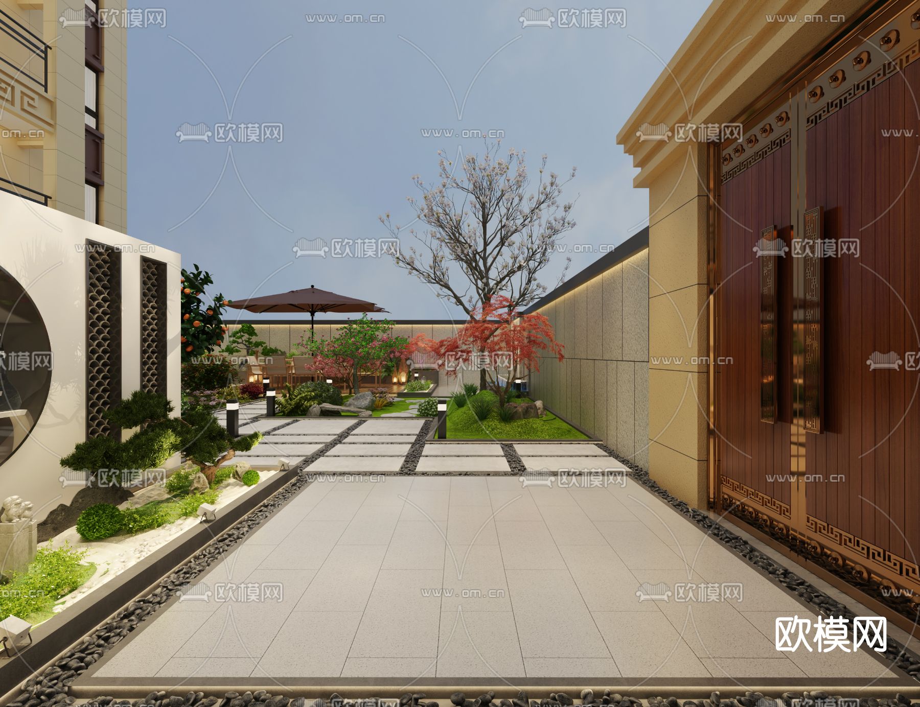 新中式庭院花园3d模型