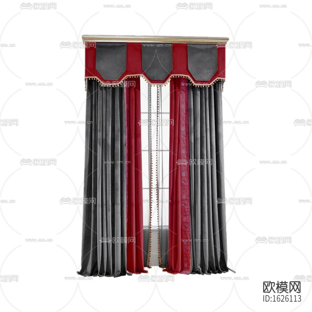 欧式古典红灰色拼接布艺遮光窗帘下载