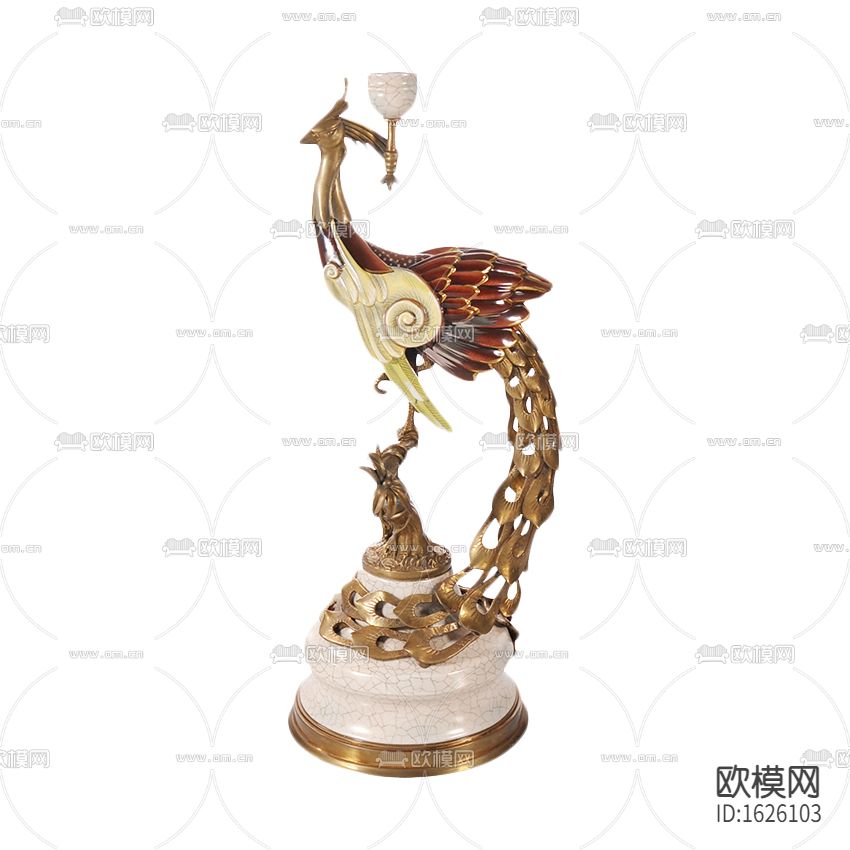 欧式古典铜配瓷孔雀烛台