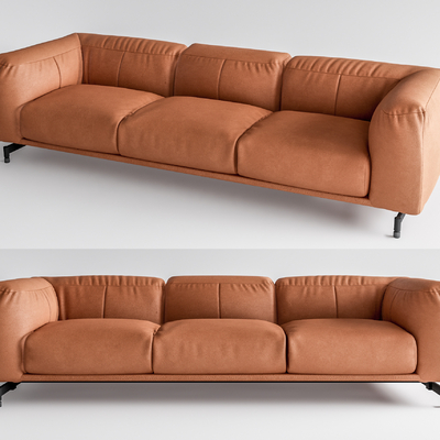 现代皮革多人沙发su模型