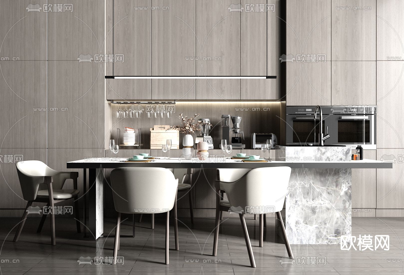 现代轻奢餐桌椅su模型下载（渲染图1）