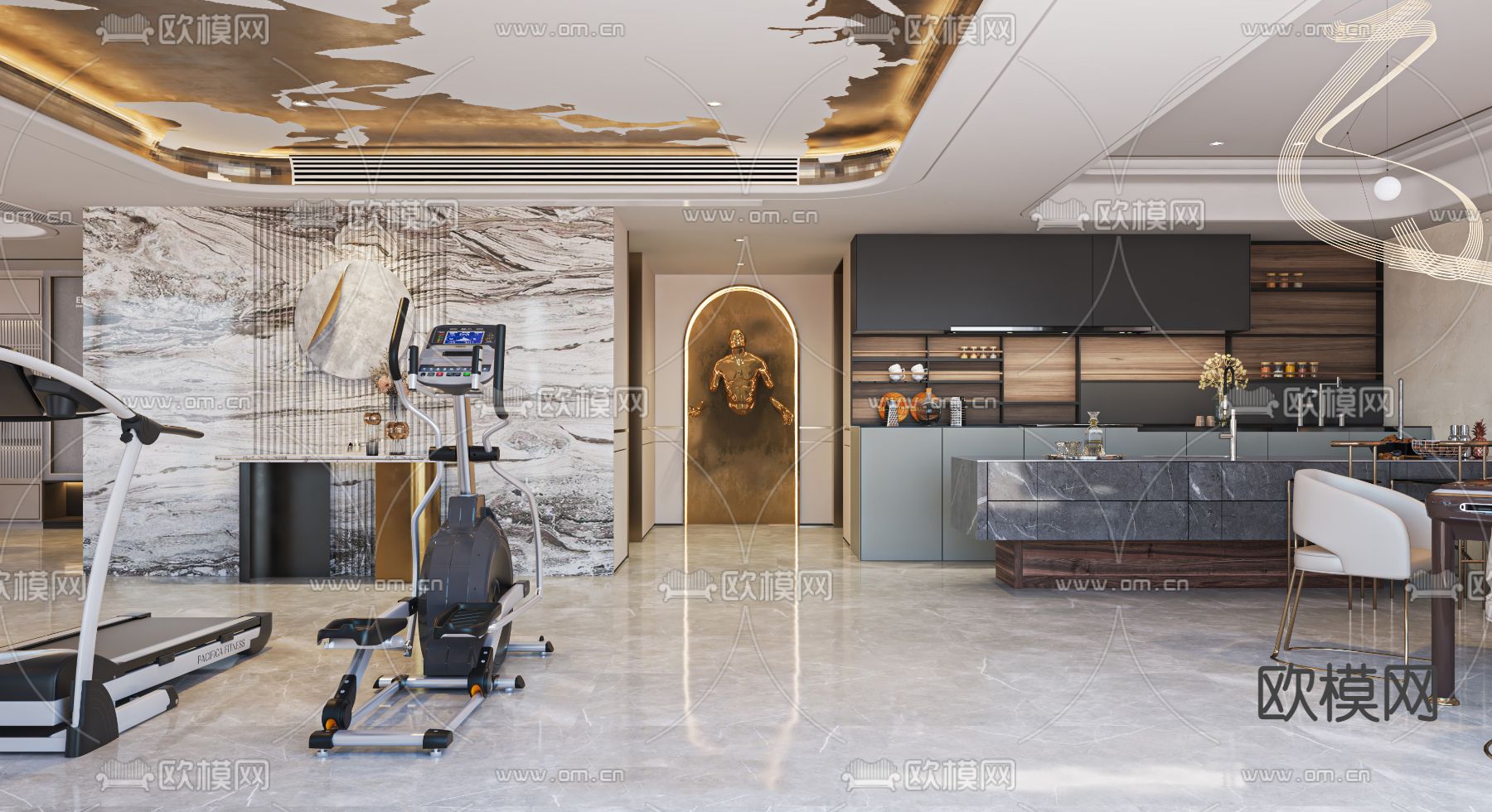 现代轻奢董事长办公室3d模型下载（渲染图2）