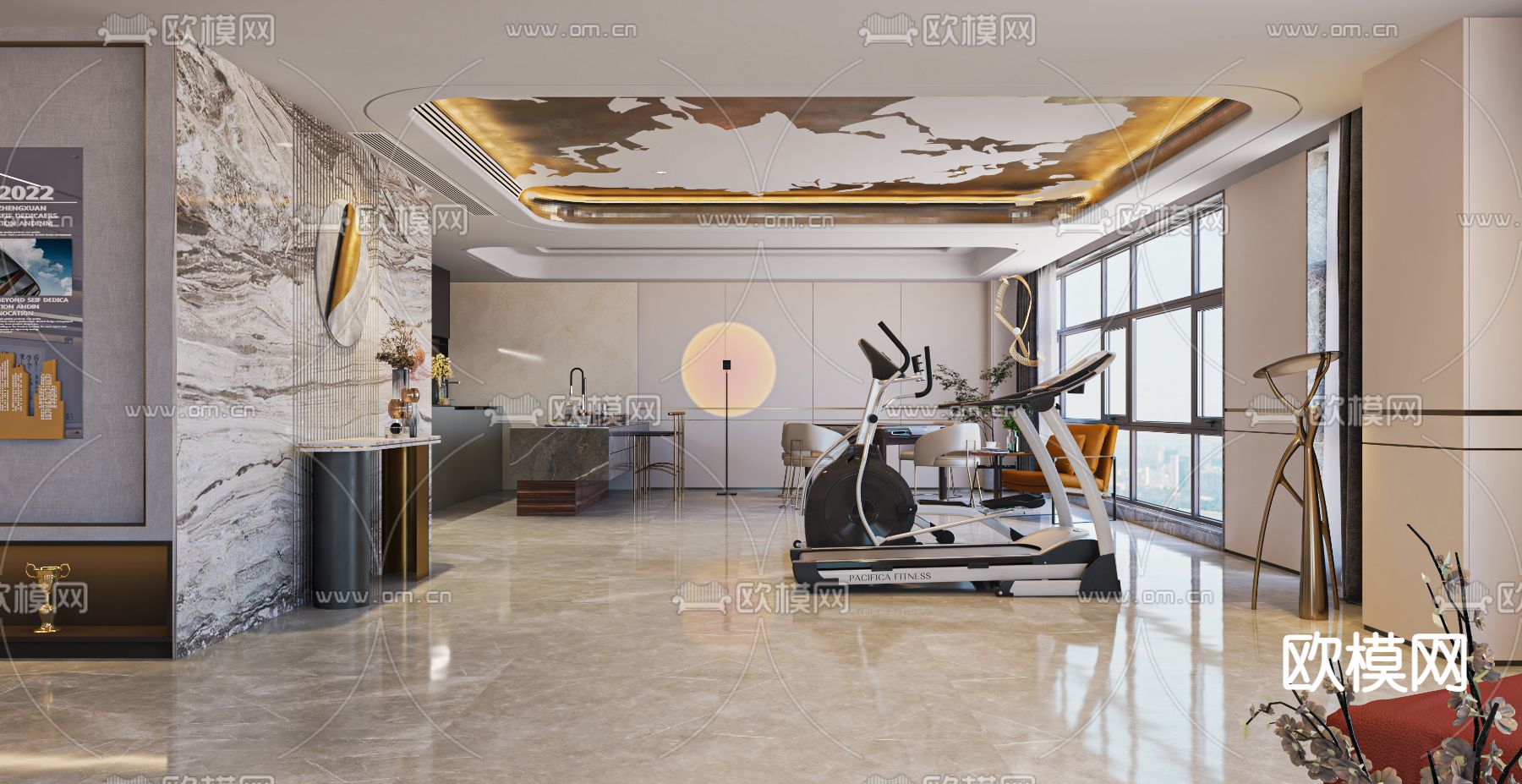 现代轻奢董事长办公室3d模型下载（渲染图3）