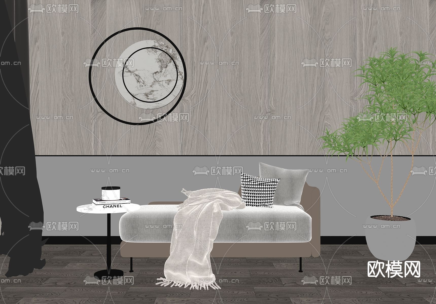 现代布艺贵妃椅su模型下载（渲染图2）