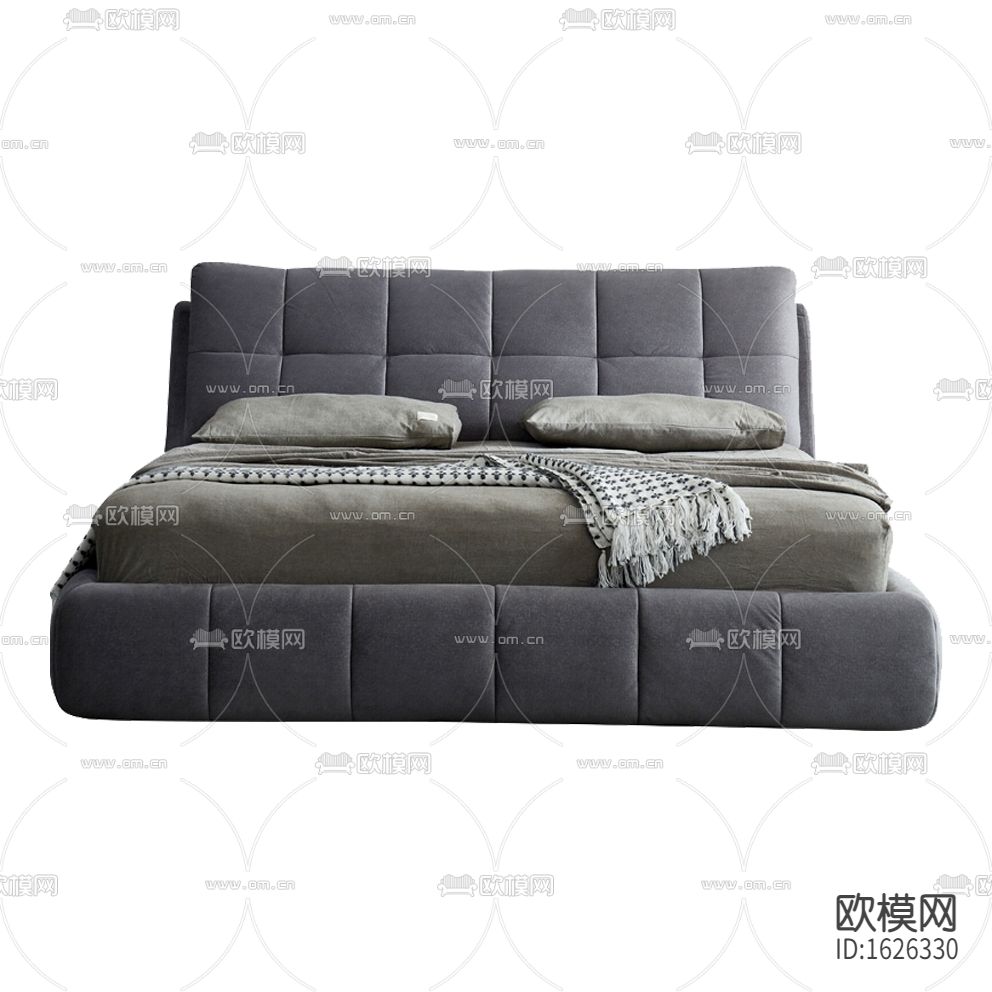 现代轻奢灰色布艺双人床下载