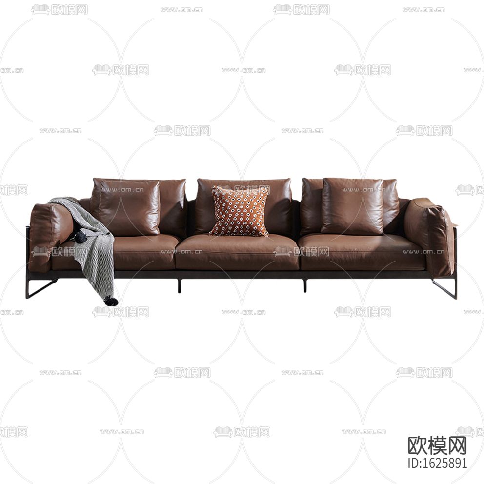 美式简约复古皮革金属三人沙发下载