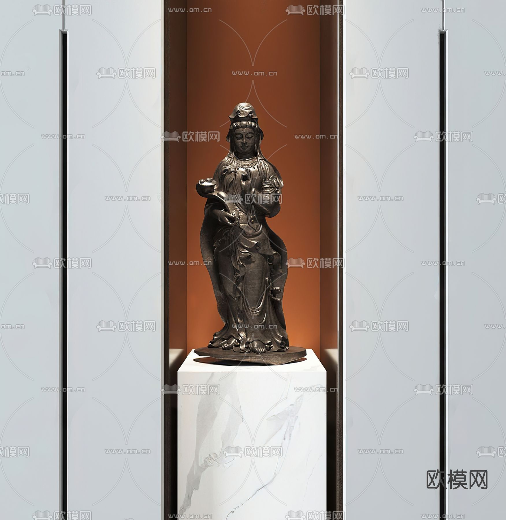 中式观音菩萨雕塑3d模型下载