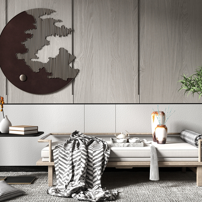  新中式沙发凳床尾凳su模型 