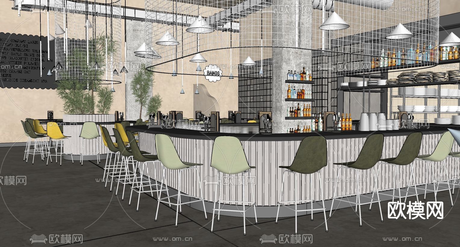 现代咖啡厅su模型下载（渲染图5）