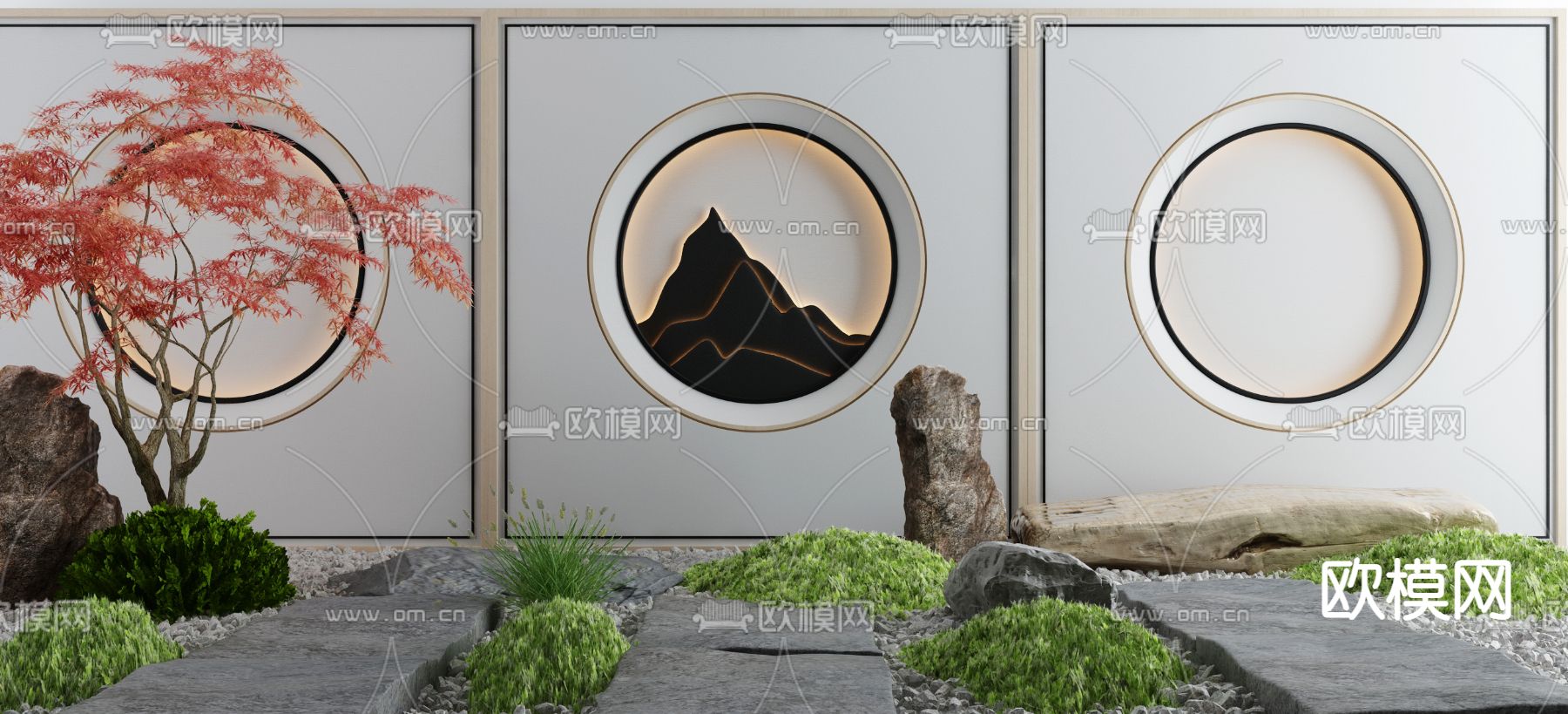 新中式庭院景观小品3d模型下载