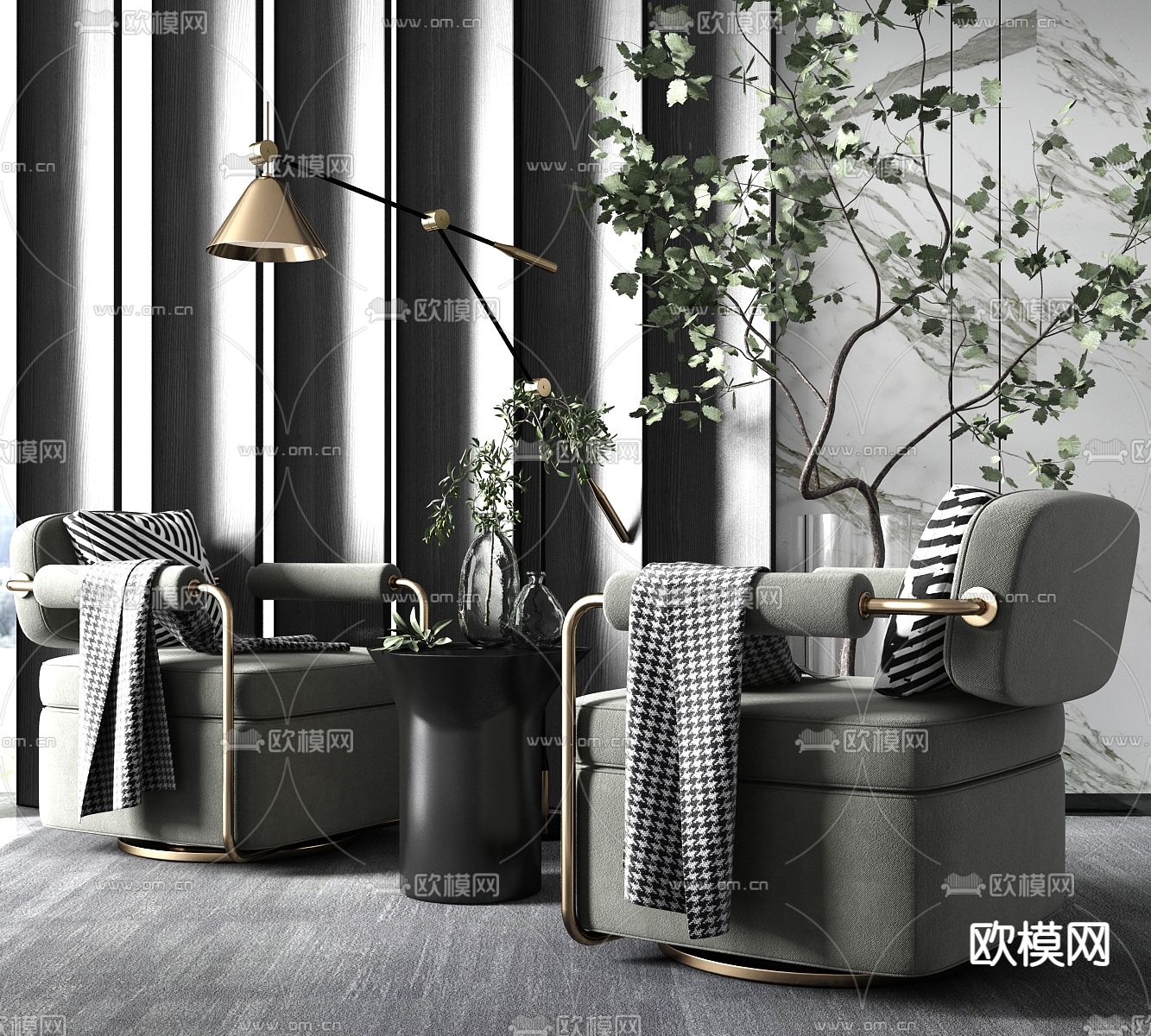 现代轻奢休闲椅su模型下载（渲染图1）