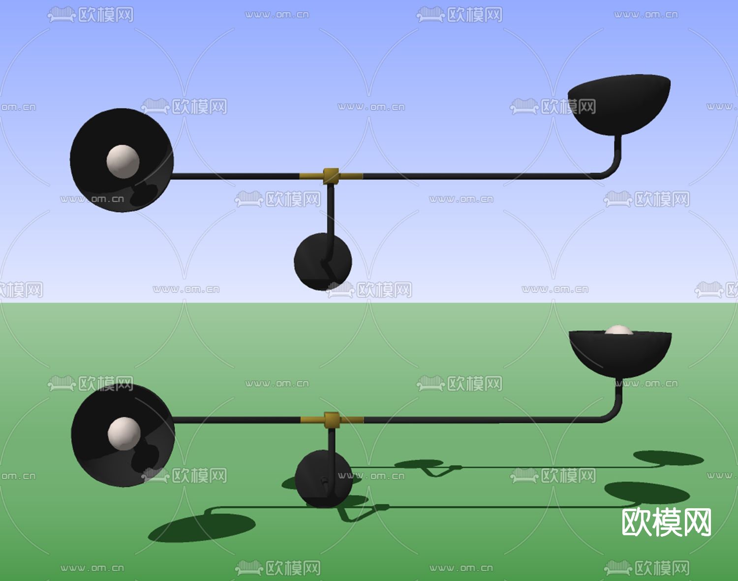 现代金属双头壁灯su模型下载（渲染图2）