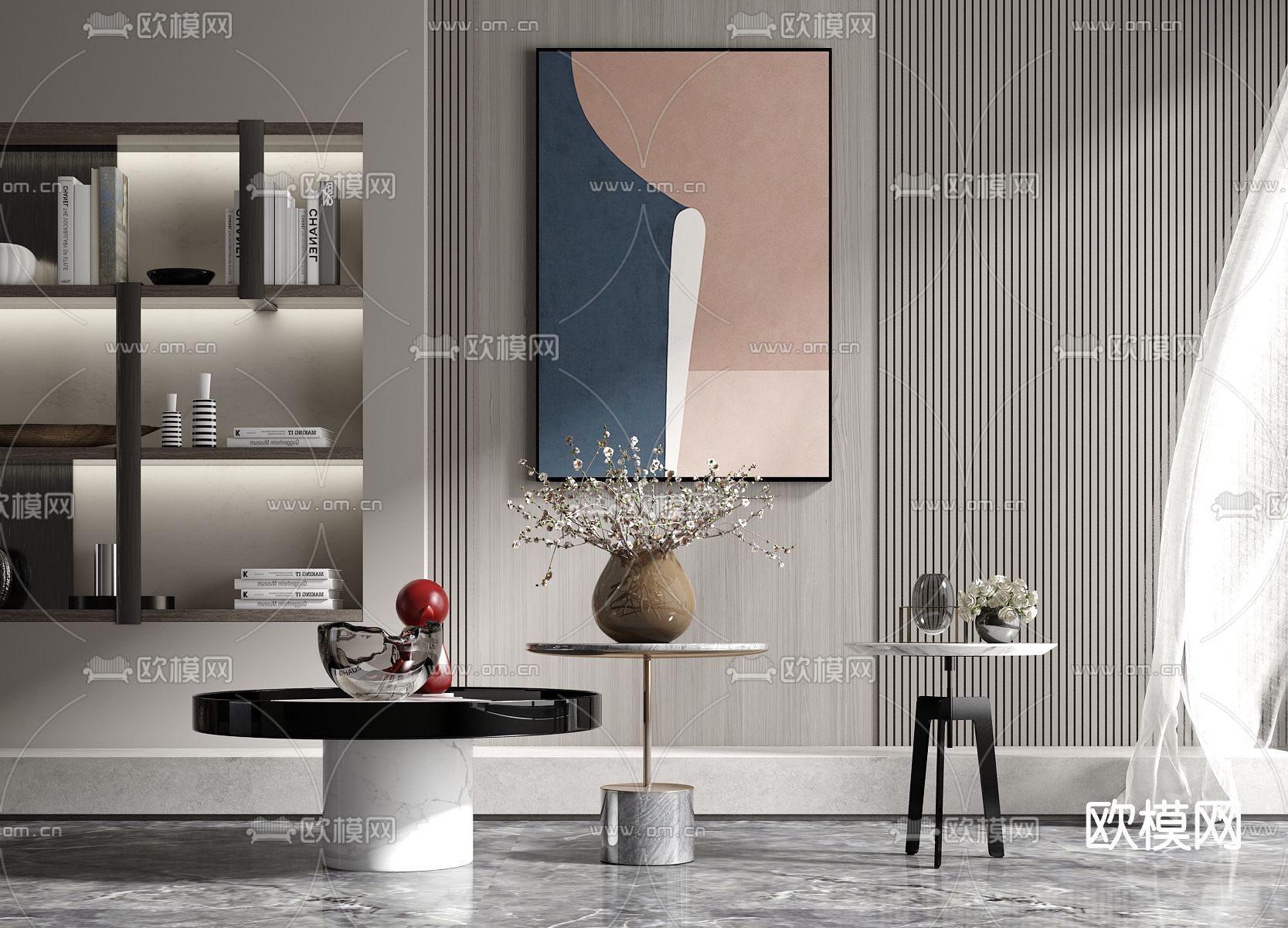 现代轻奢茶几角几su模型下载（渲染图1）