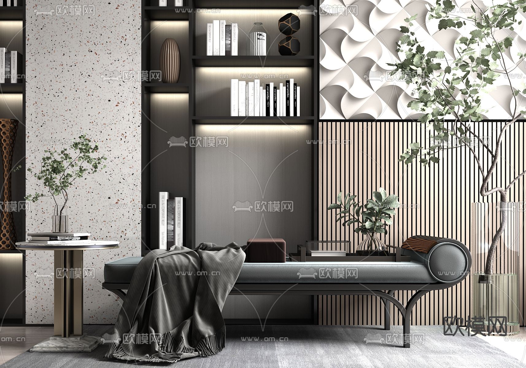 现代沙发凳床尾凳su模型下载（渲染图1）