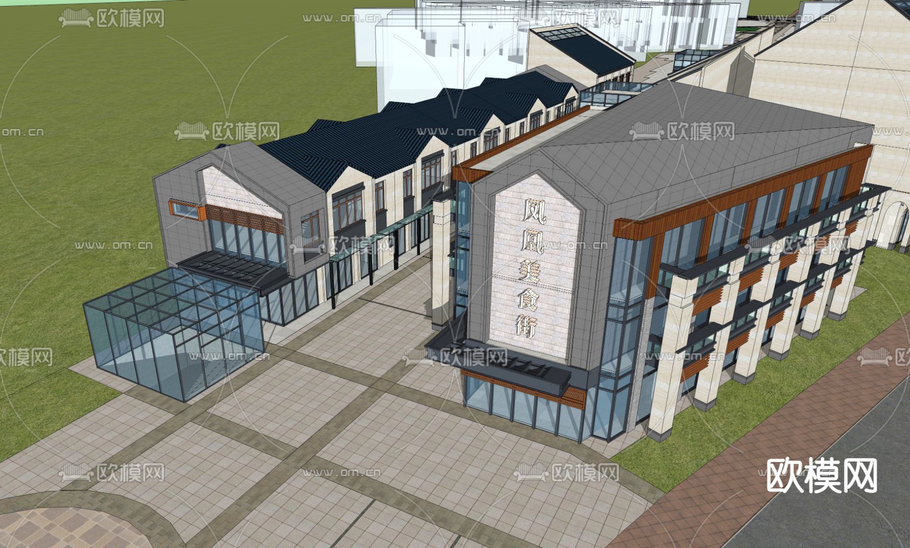 现代商业街su模型下载（渲染图3）