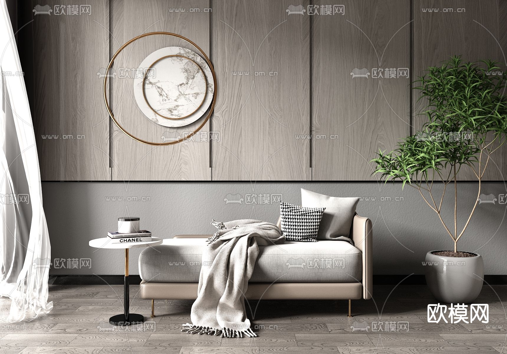 现代布艺贵妃椅su模型下载（渲染图1）