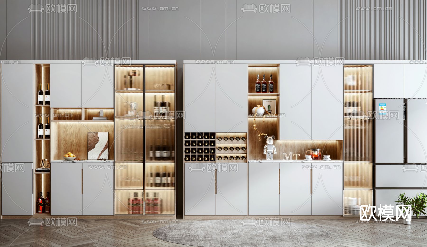 北欧多功能酒柜su模型下载（渲染图1）