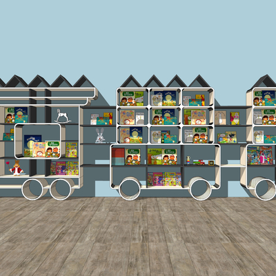  现代儿童小火车书架su模型 