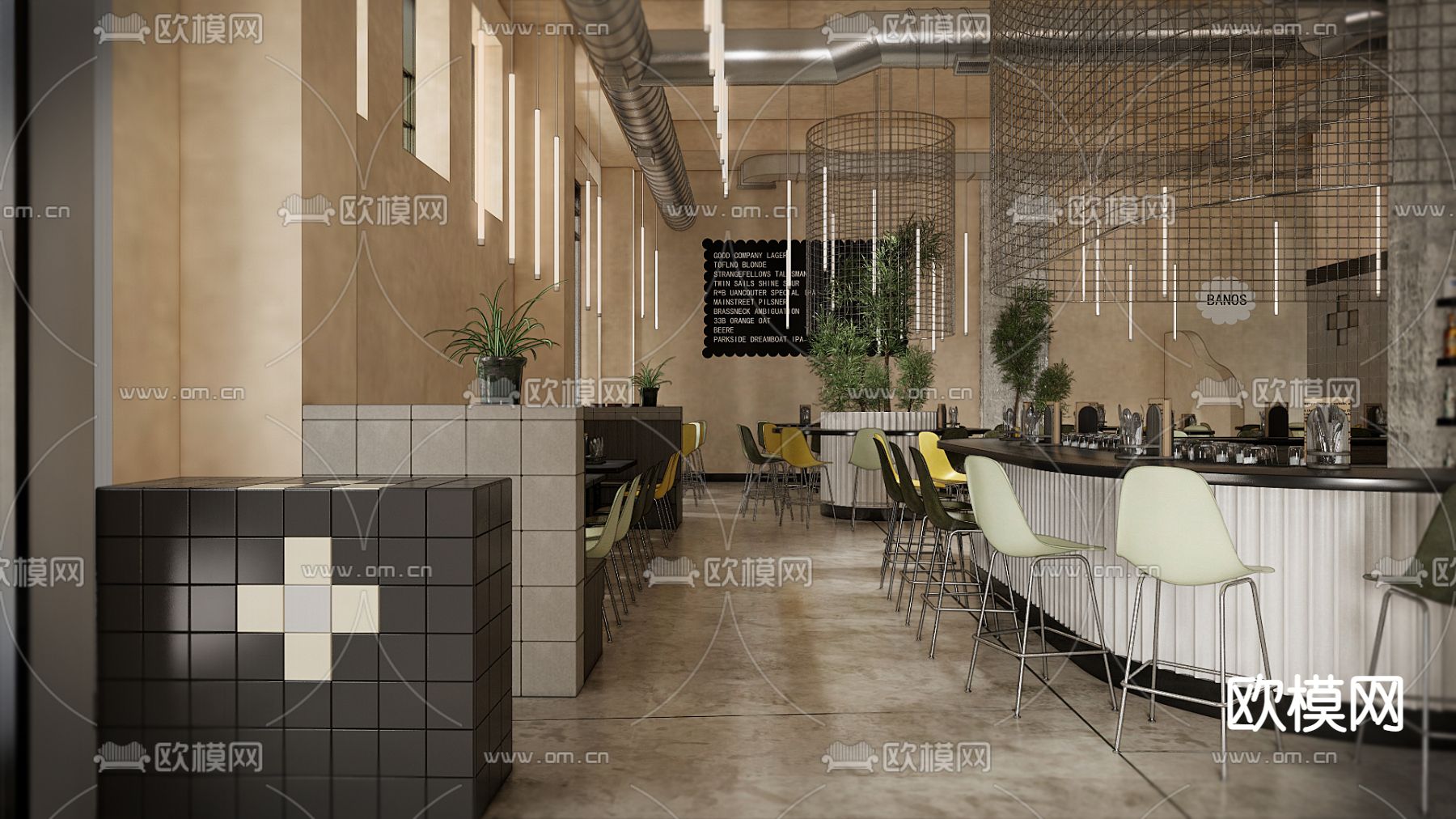 现代咖啡厅su模型下载（渲染图3）