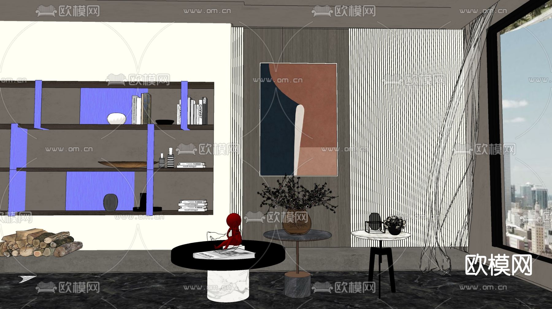 现代轻奢茶几角几su模型下载（渲染图2）