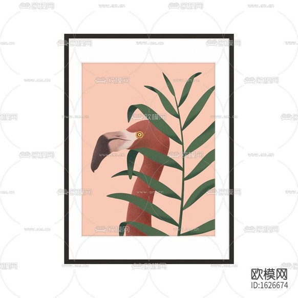 北欧简约火烈鸟绿植简笔装饰画下载